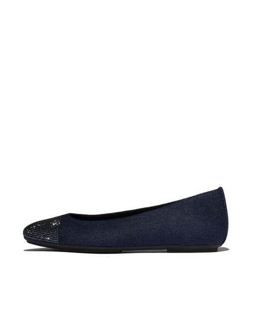 Fitflop Blue Delicato Crystal Cap-Toe Ballerinas Polyester-Cotton