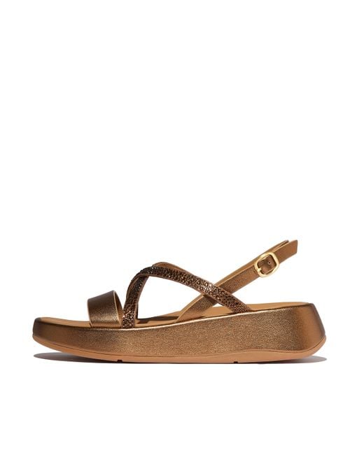 Fitflop Brown Women F-mode Crystal-mix Flatform Strappy Back-strap Sandals Leather Crystal Covered Microfibre, Markdown