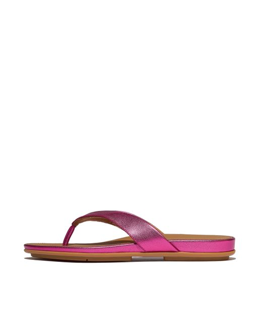 Fitflop Pink Gracie Metallic-Leather Flip-Flops