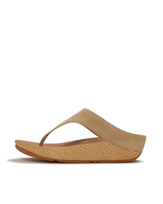 Fitflop Brown Lulu Lux Graphic-Weave Suede Toe-Post Sandals
