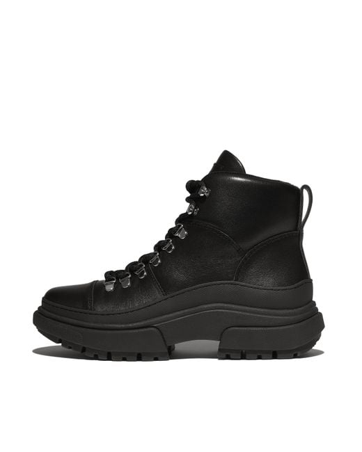 Fitflop Black Women Wylder Leather Hiker-lace Boots Leather/rubber