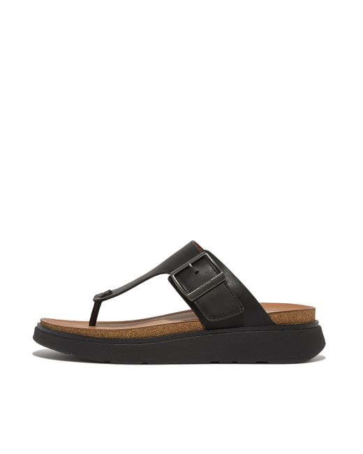 Fitflop Black Gen-Ff Buckle Leather Toe-Post Sandals for men
