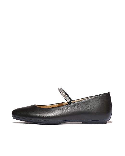 Fitflop Black Delicato Pearls-And-Crystal Soft-Leather Mary Janes
