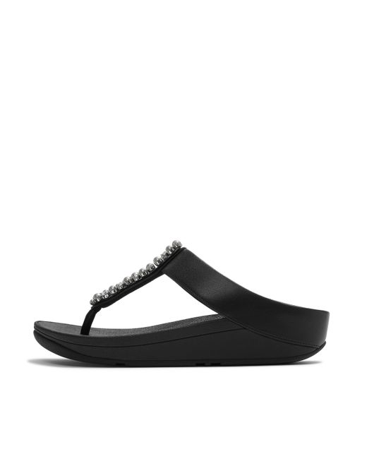 Fitflop Black Fino Pearls-And-Crystal Toe-Post Sandals