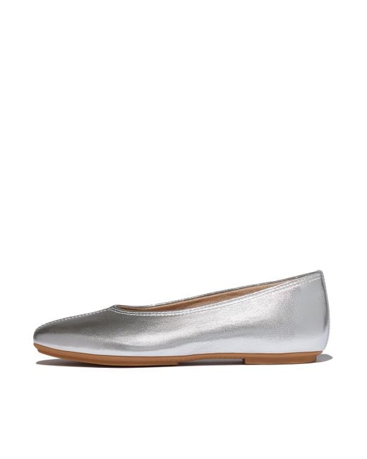 Fitflop White Delicato High-Cut Metallic Soft-Leather Ballerinas