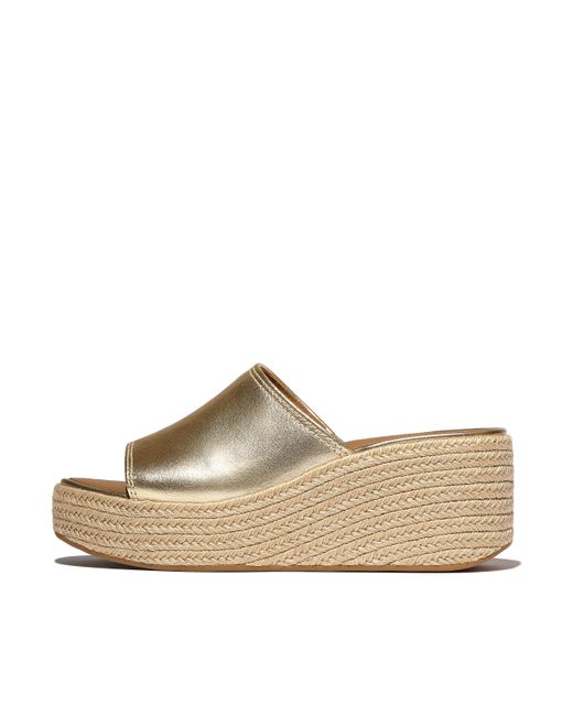 Fitflop Brown Women Platfforms Espadrille Metallic-leather Wedge Slides