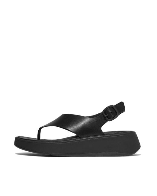 Fitflop Black Women F-mode Leather Flatform Back-strap Toe-post Sandals, Markdown