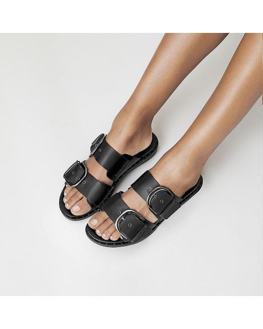 fitflop buckle up leather slides