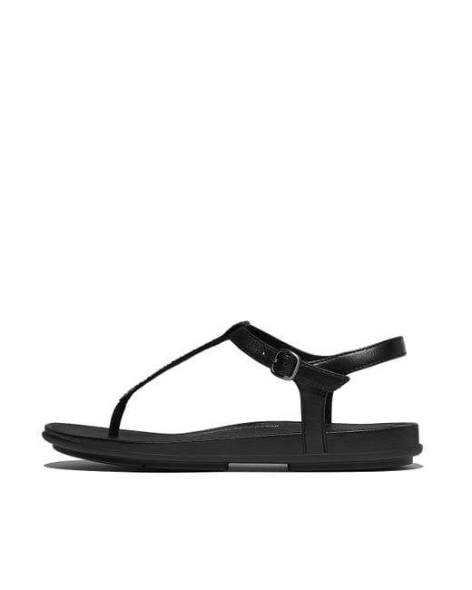 Fitflop Black Women Gracie Crystal-mix Leather T-bar Sandals Leather Crystal Covered Microfibre, Markdown
