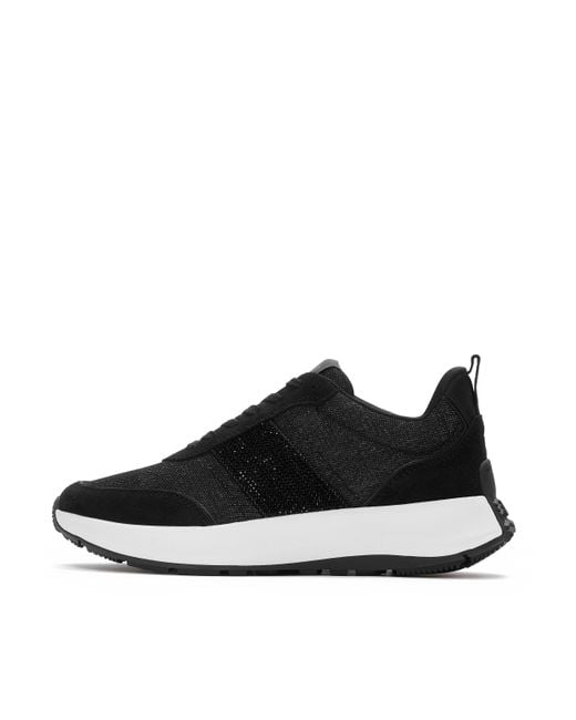 Fitflop Black F-Mode Flow Crystal Denim/Suede Trainers