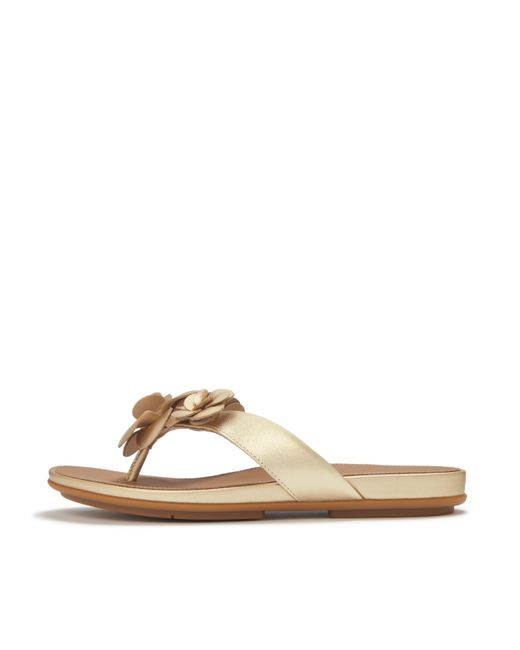 Fitflop Brown Gracie Flower Metallic-Leather Flip-Flops