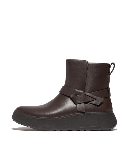 Fitflop Brown F-Mode Folded-Knot Leather Flatform Short Boots