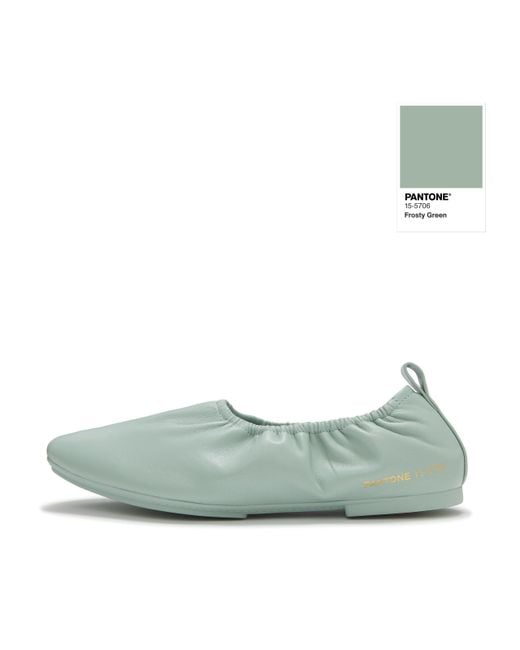 Fitflop Green Delicato X Pantone Poise Leather Ballerinas, Frosty, Size: Uk