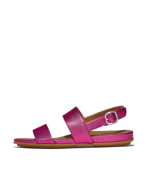 Fitflop Pink Gracie Metallic-Leather Back-Strap Sandals