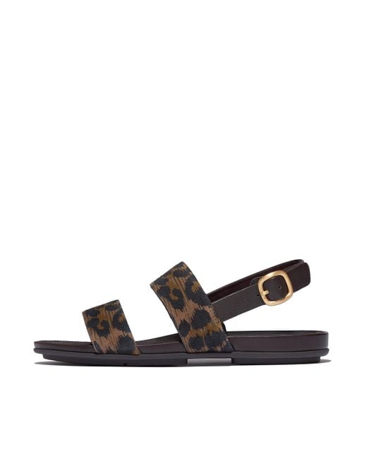 Fitflop Blue Women Gracie Leopard Suede Back-strap Sandals Leather