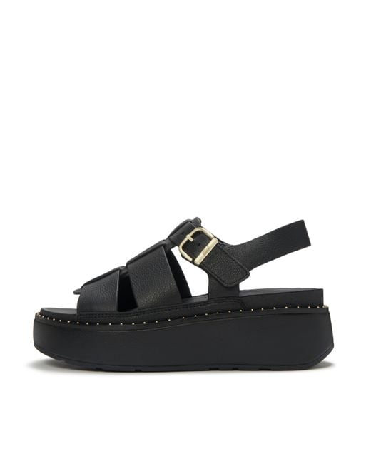 Fitflop Black Gen-Ff Max Tumbled-Leather Fisherman Sandals