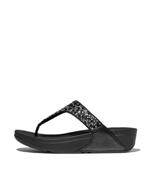 Fitflop Black Lulu Crystal-Mix Toe-Post Sandals