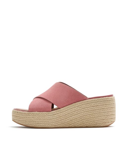 Fitflop Pink Platfforms Espadrille Suede Wedge Cross Slides