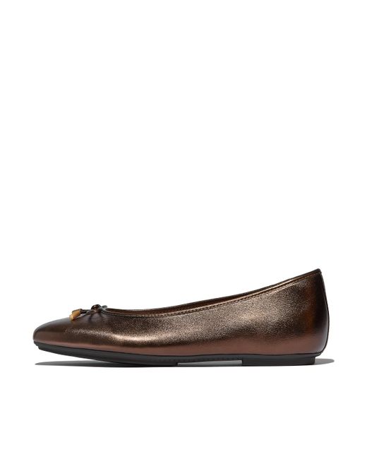 Fitflop Brown Women Delicato Bow Soft Metallic-leather Ballerinas