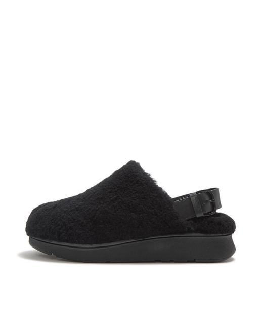 Fitflop Black Gen-Ff Shearling Back-Strap Mules Leather/Shearling, All, Size: Uk