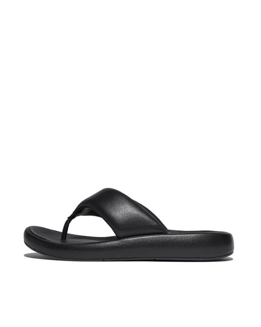 Fitflop Black Women Iqushion D-luxe Padded Leather Toe-post Sandals, Markdown