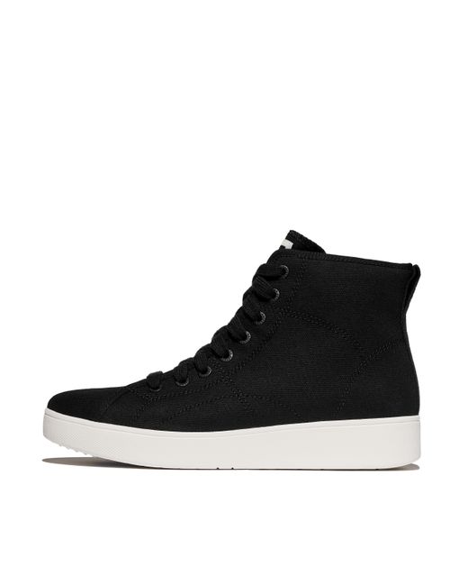 Fitflop Black Women Rally Canvas Mid-top Trainers Cotton Polyester Webbing, Markdown