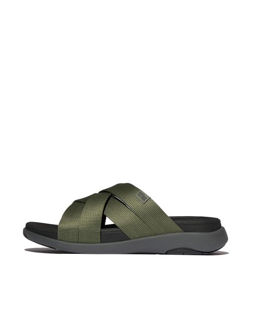 Fitflop Green F-mode Go Mens Webbing Strappy Slides Polyester, Markdown for men