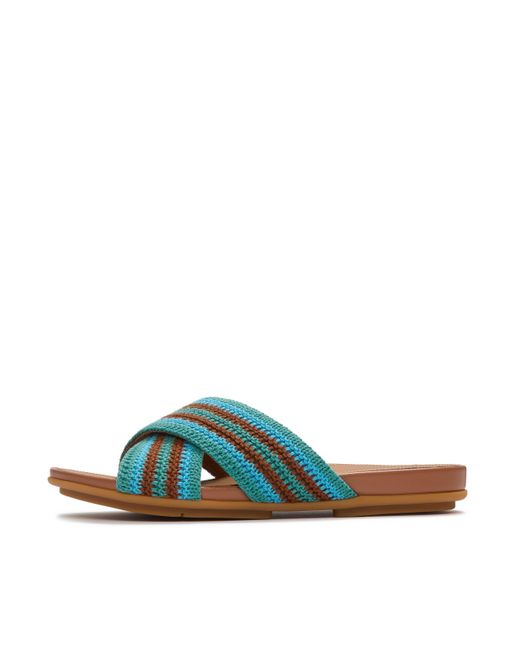 Fitflop Blue Gracie Stripe-Webbing Cross Slides