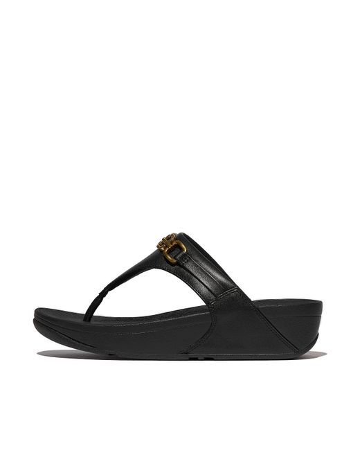 Fitflop Black Lulu Square-Chain Leather Toe-Post Sandals