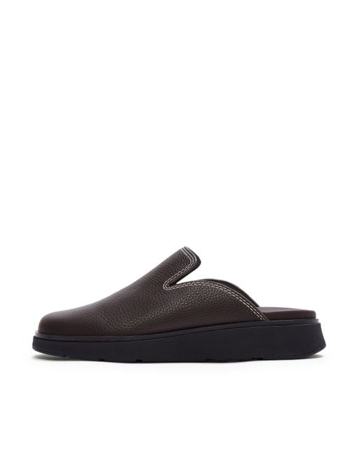 Fitflop Brown Gen-Ff Stitch-Detail Tumbled-Leather Mules for men