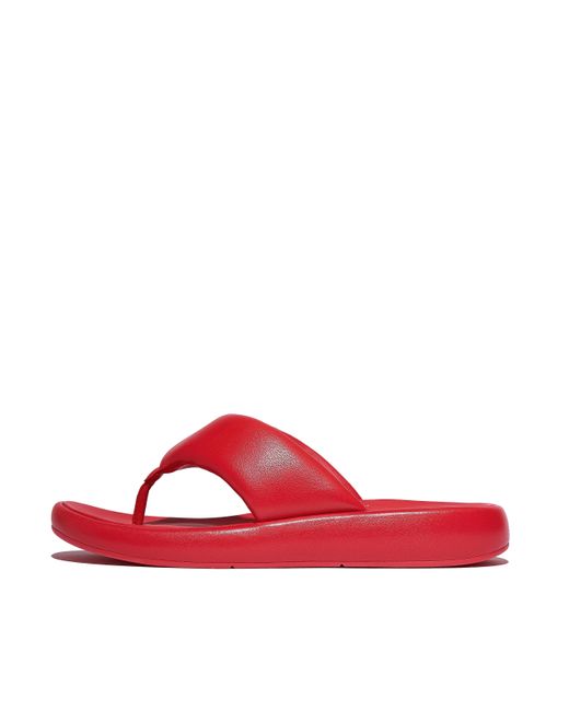 Fitflop Red Women Iqushion D-luxe Padded Leather Toe-post Sandals, Markdown