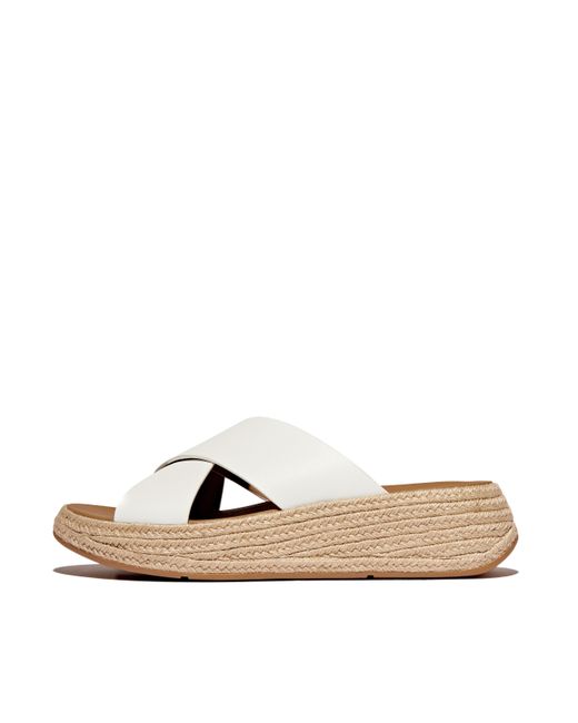 Fitflop Natural Women F-mode Espadrille Leather Flatform Cross Slides, Markdown