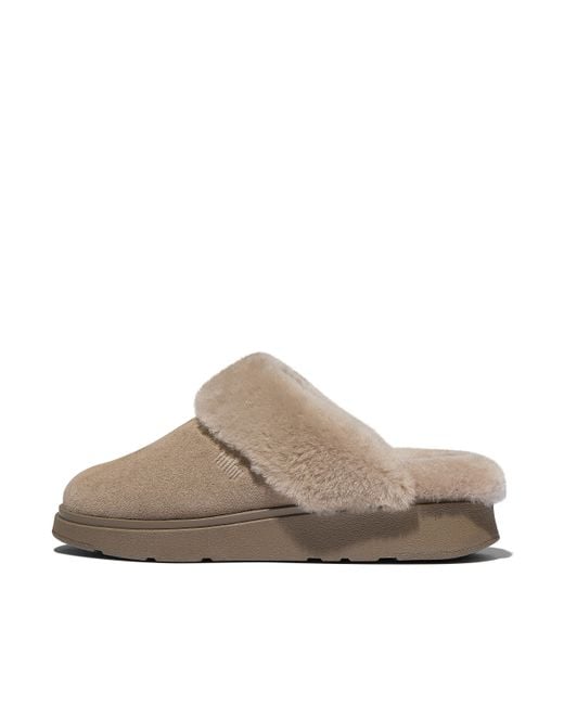 Fitflop Brown Gen-Ff Shearling-Collar Suede Slippers Suede/Shearling, Markdown