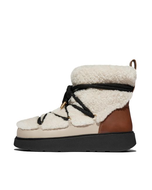 Fitflop Black Gen-Ff Curly-Shearling Crisscross-Lace Ankle Boots