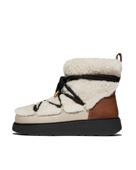 Fitflop Black Gen-Ff Curly-Shearling Crisscross-Lace Ankle Boots