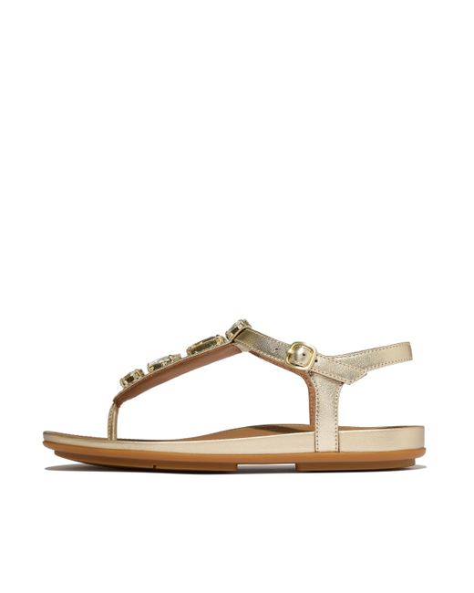 Fitflop Brown Gracie Ultra-Jewel Metallic-Leather T-Bar Sandals