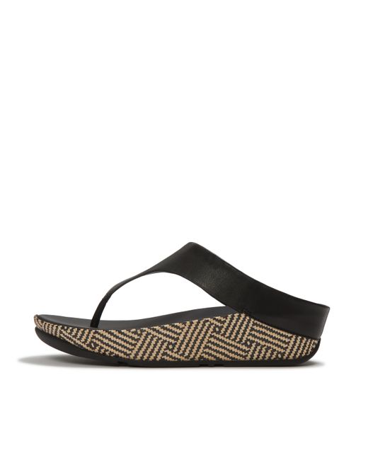 Fitflop Black Lulu Lux Graphic-Weave Leather Toe-Post Sandals