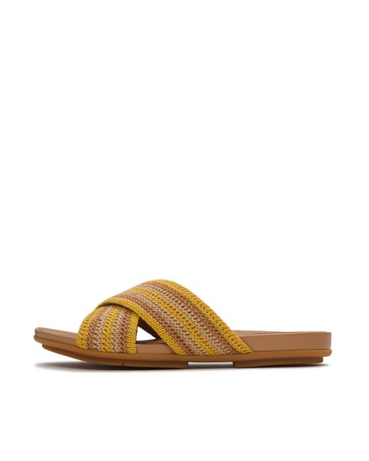 Fitflop Brown Gracie Stripe-Webbing Cross Slides