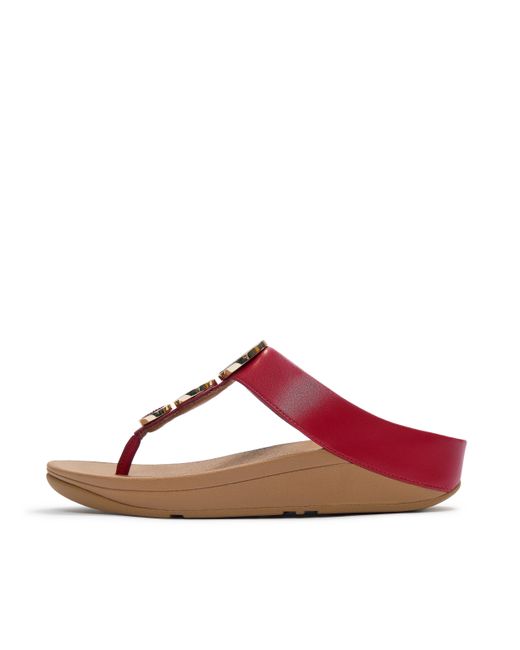 Fitflop Red Halo Bead-Circle Metallic Toe-Post Sandals Leather/Pu