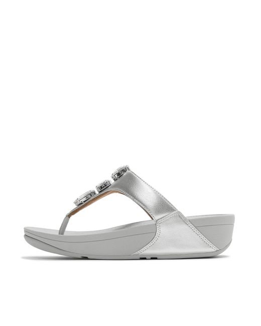 Fitflop White Lulu Ultra-Jewel Metallic Toe-Post Sandals