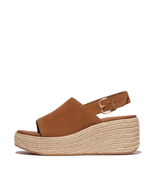 Fitflop Brown Women Platfforms Espadrille Suede Wedge Back-strap Sandals, Markdown