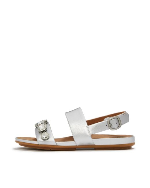 Fitflop White Gracie Ultra-Jewel Metallic-Leather Back-Strap Sandals