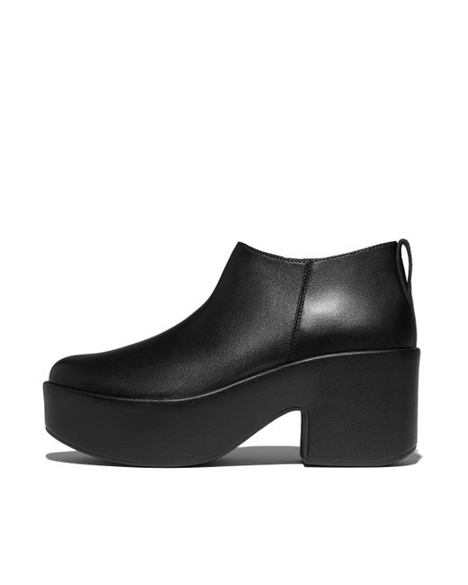 Fitflop Black Platfforms Leather Heeled Short Booties