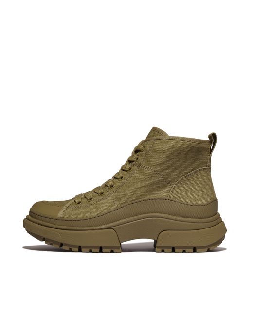 Fitflop Green Wylder Canvas Lace-Up Boots Cotton (Canvas & Binding)/Nylon-Webbing/Rubber (Mudguard)