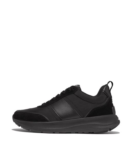 Fitflop Black F-Mode Flow Fabric/Suede/Leather Flatform Trainers