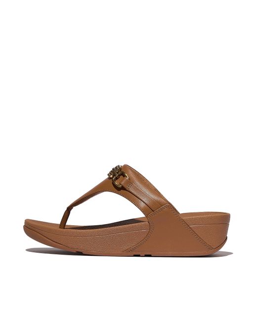 Fitflop Brown Lulu Square-Chain Leather Toe-Post Sandals