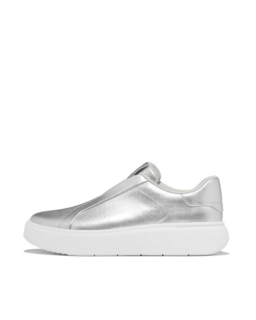 Fitflop White Women Rtg Metallic-leather Slip-on Trainers Leather/elastic