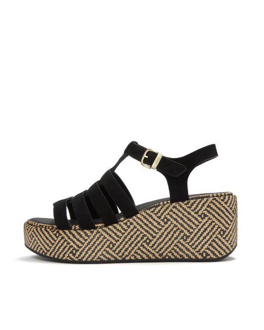 Fitflop Black Platfforms Graphic-Weave Suede Fisherman Wedge Sandals