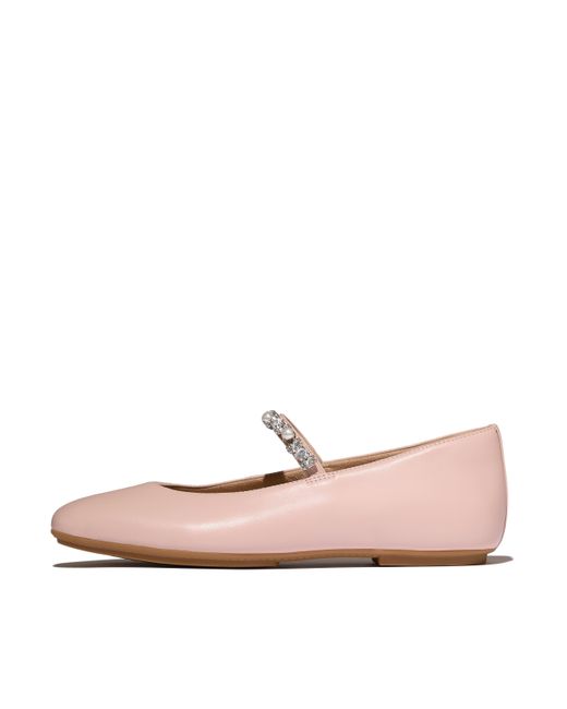 Fitflop Pink Delicato Pearls-And-Crystal Soft-Leather Ballerinas