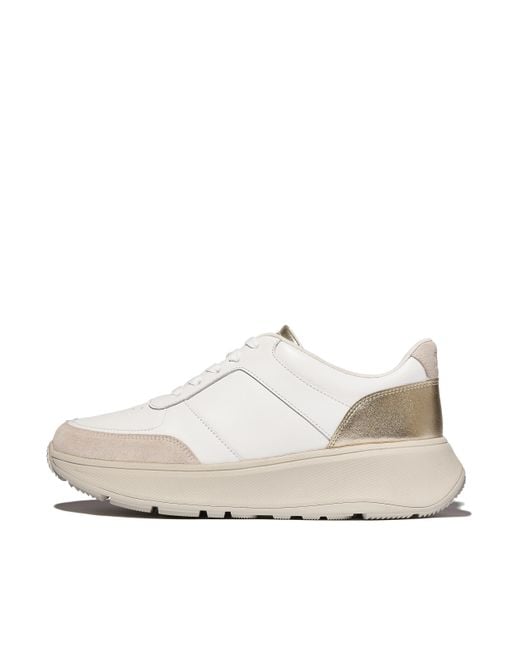 Fitflop White Women F-mode Leather/suede/metallic Flatform Trainers Suede/leather, Markdown